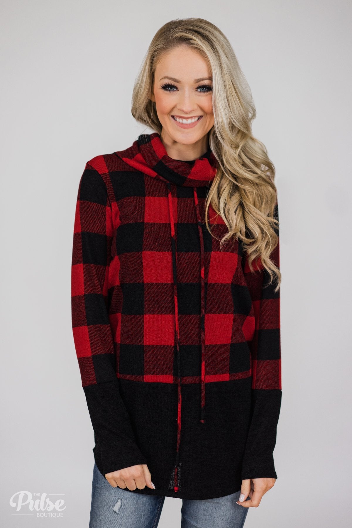 Can't Say No Buffalo Plaid Cowl Neck Top – The Pulse Boutique