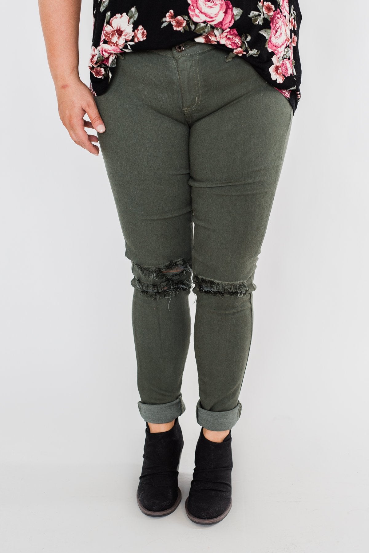 distressed olive green jeans