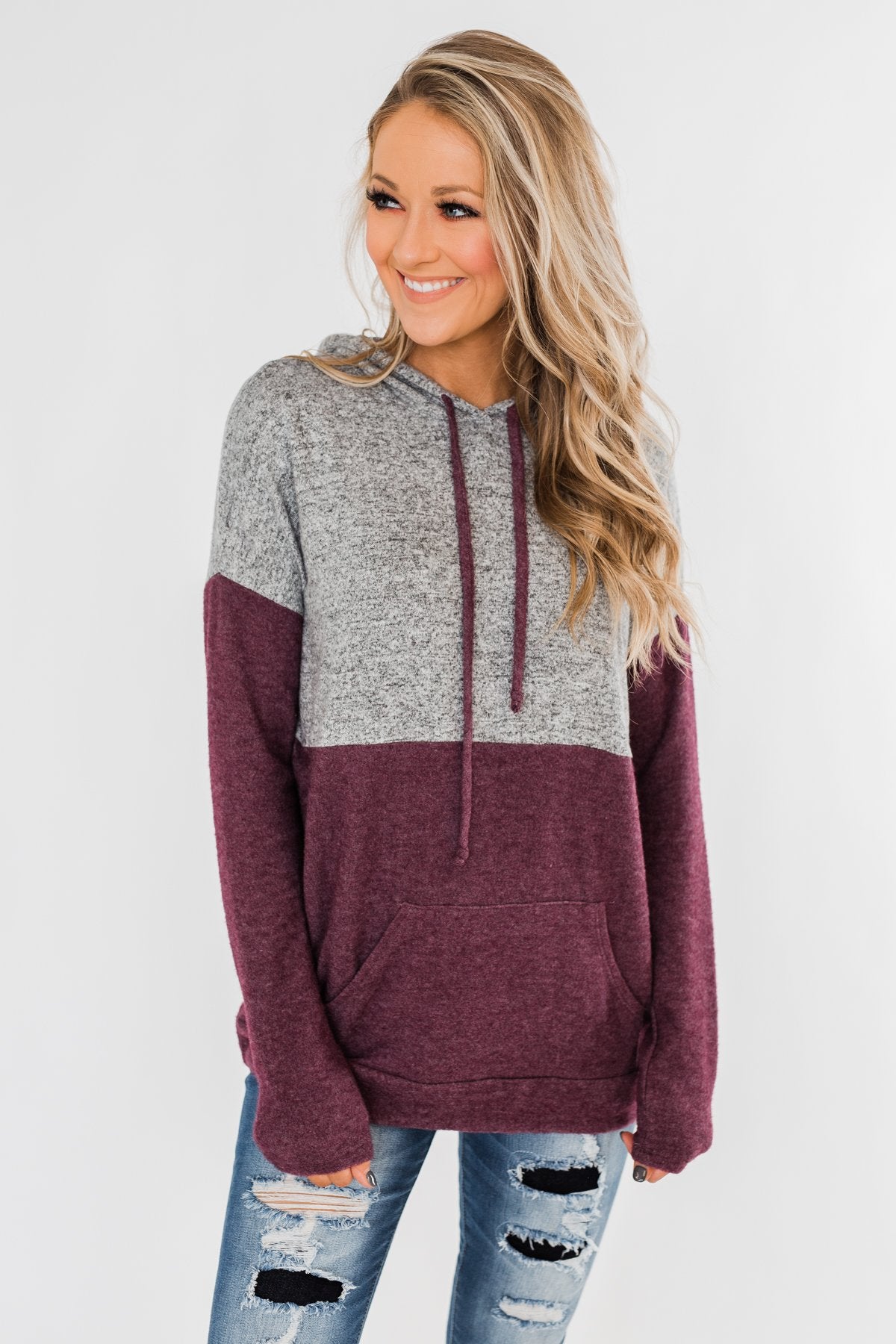 Melting Into You Drawstring Hoodie- Plum & Heather Grey – The Pulse ...