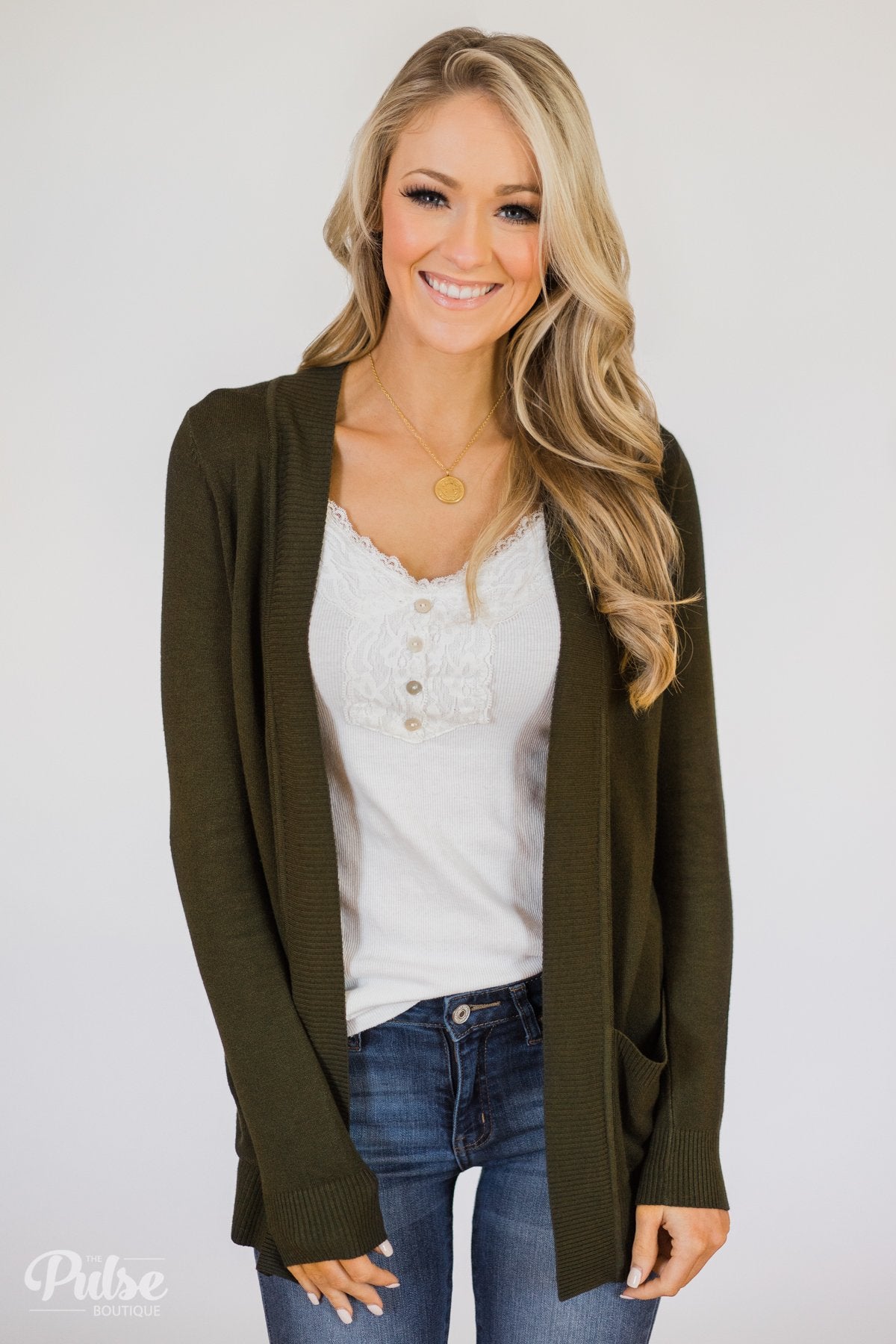 Essential Cardigan- Olive – The Pulse Boutique