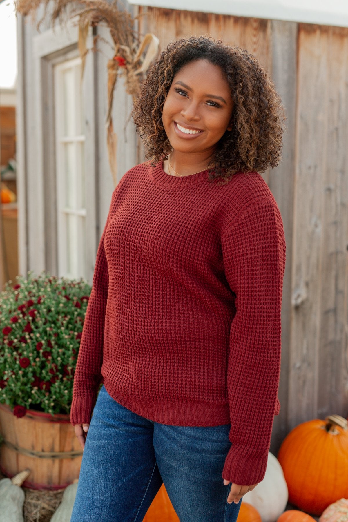 First Look Thick Knit Sweater- Deep Brick – The Pulse Boutique