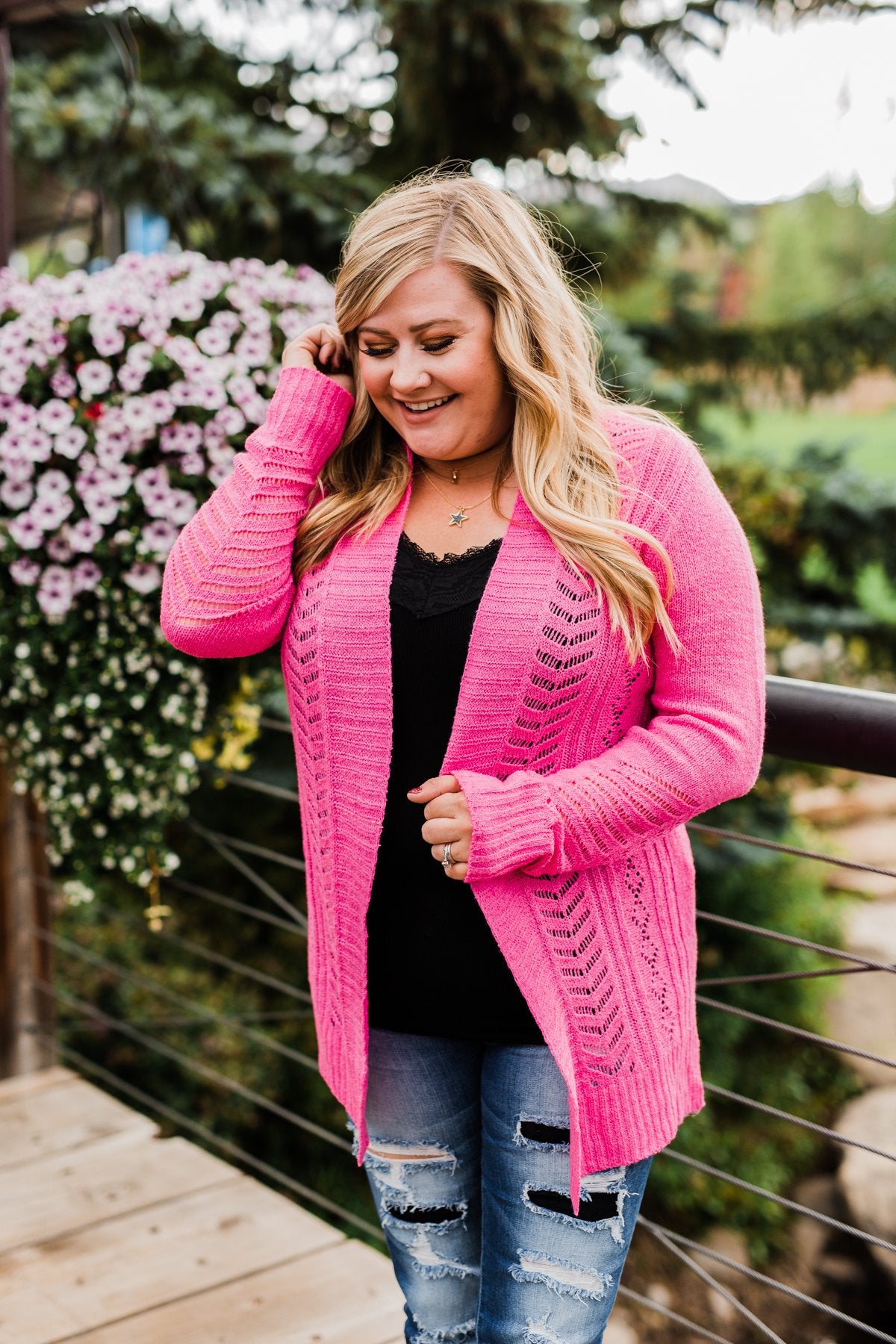 Open Front Pointelle Cardigan- Pink – The Pulse Boutique