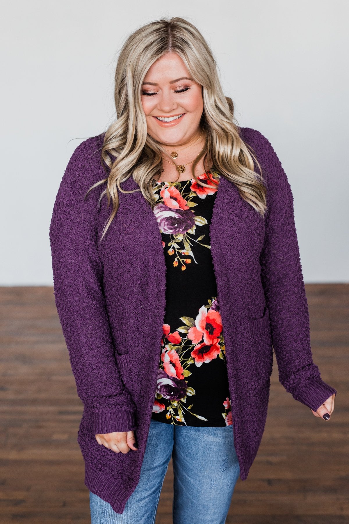 Stealing Glances Popcorn Knit Cardigan- Eggplant – The Pulse Boutique