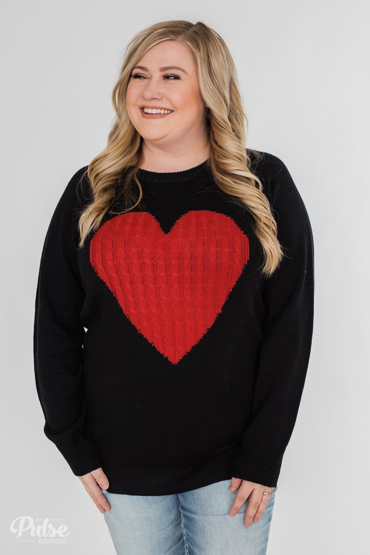 Love Your Life Knitted Heart Sweater Black The Pulse Boutique