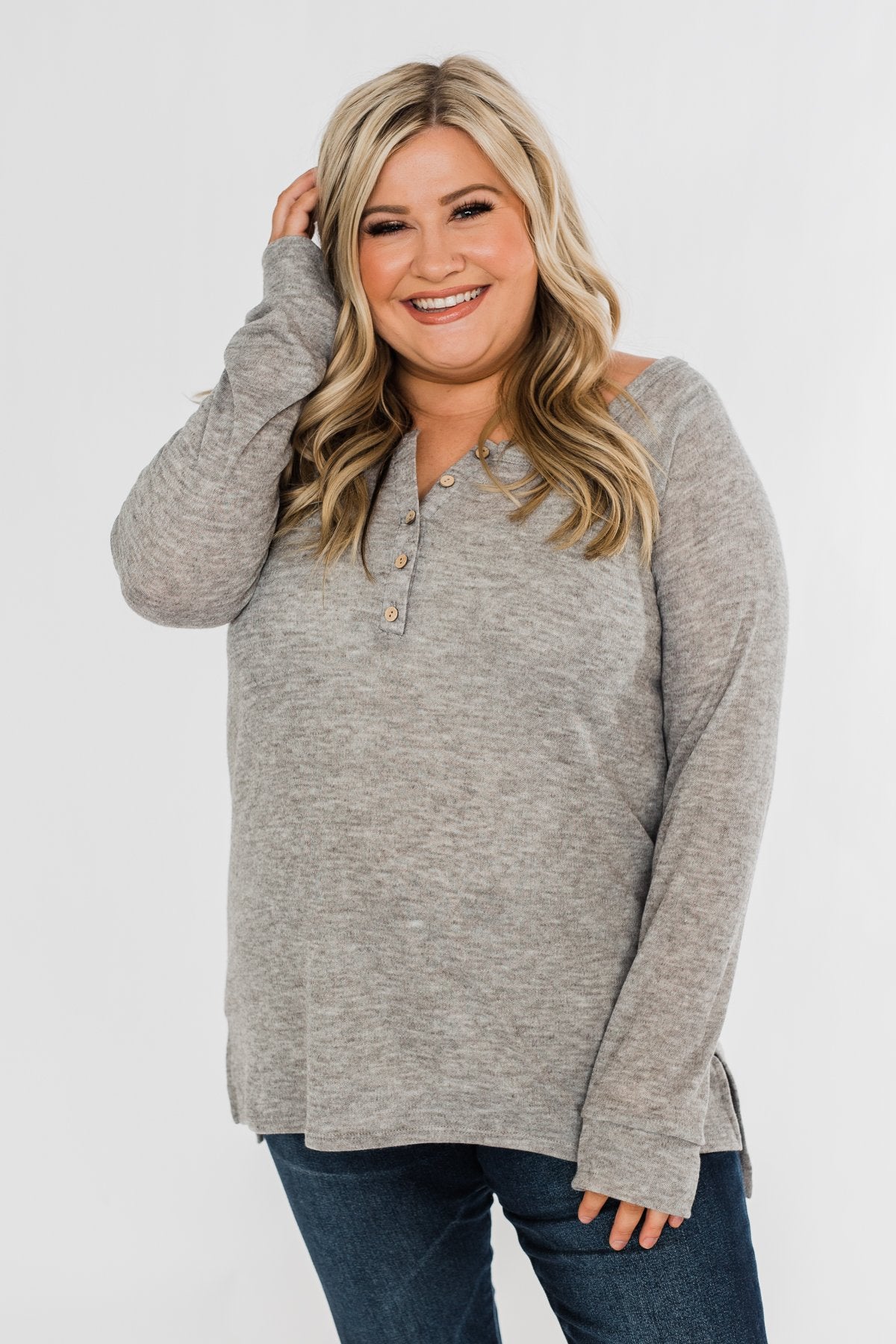 The Time Of My Life Button Henley Top- Grey – The Pulse Boutique