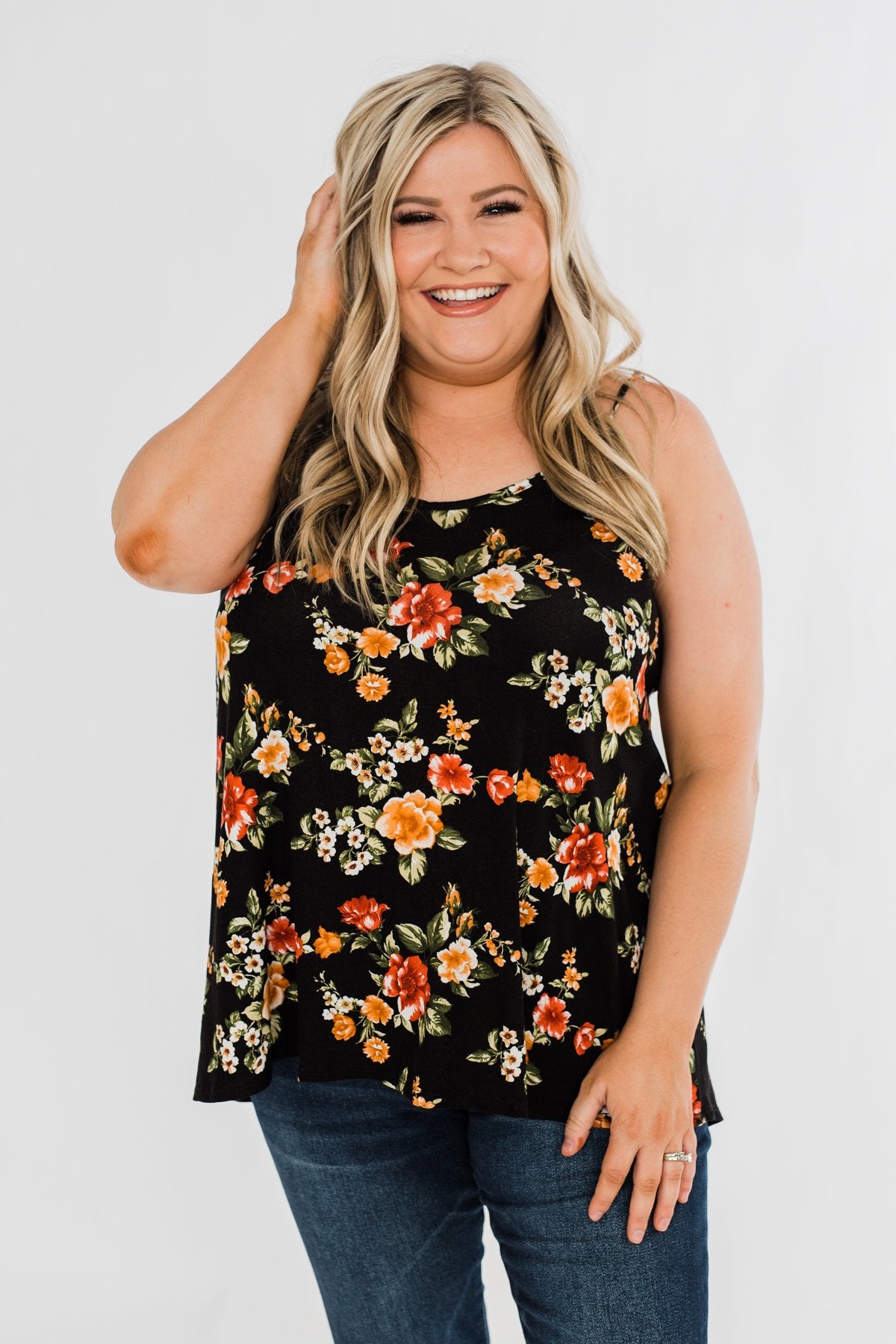 Gather Around Floral Tank Top- Black – The Pulse Boutique