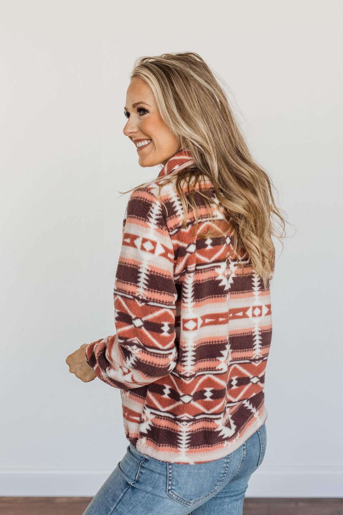 Born To Roam Aztec Sherpa Pullover- Mauve Pink – The Pulse Boutique