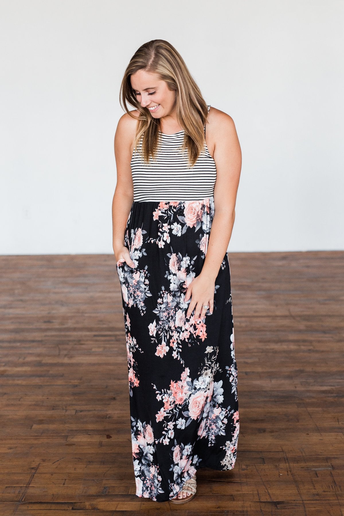 Like You Do Floral & Stripes Maxi Dress- Black & Off White – The Pulse ...