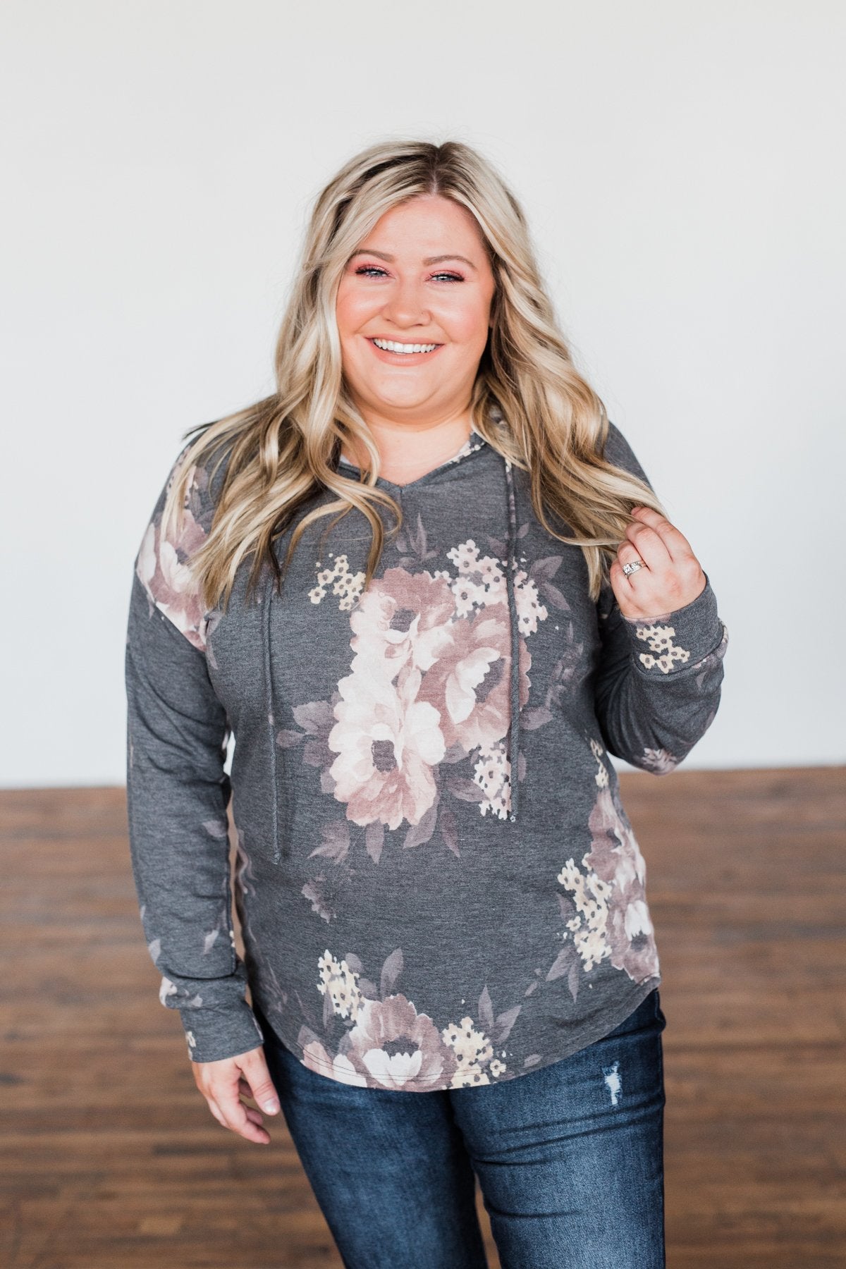 Well Wishes Floral Hoodie- Charcoal – The Pulse Boutique