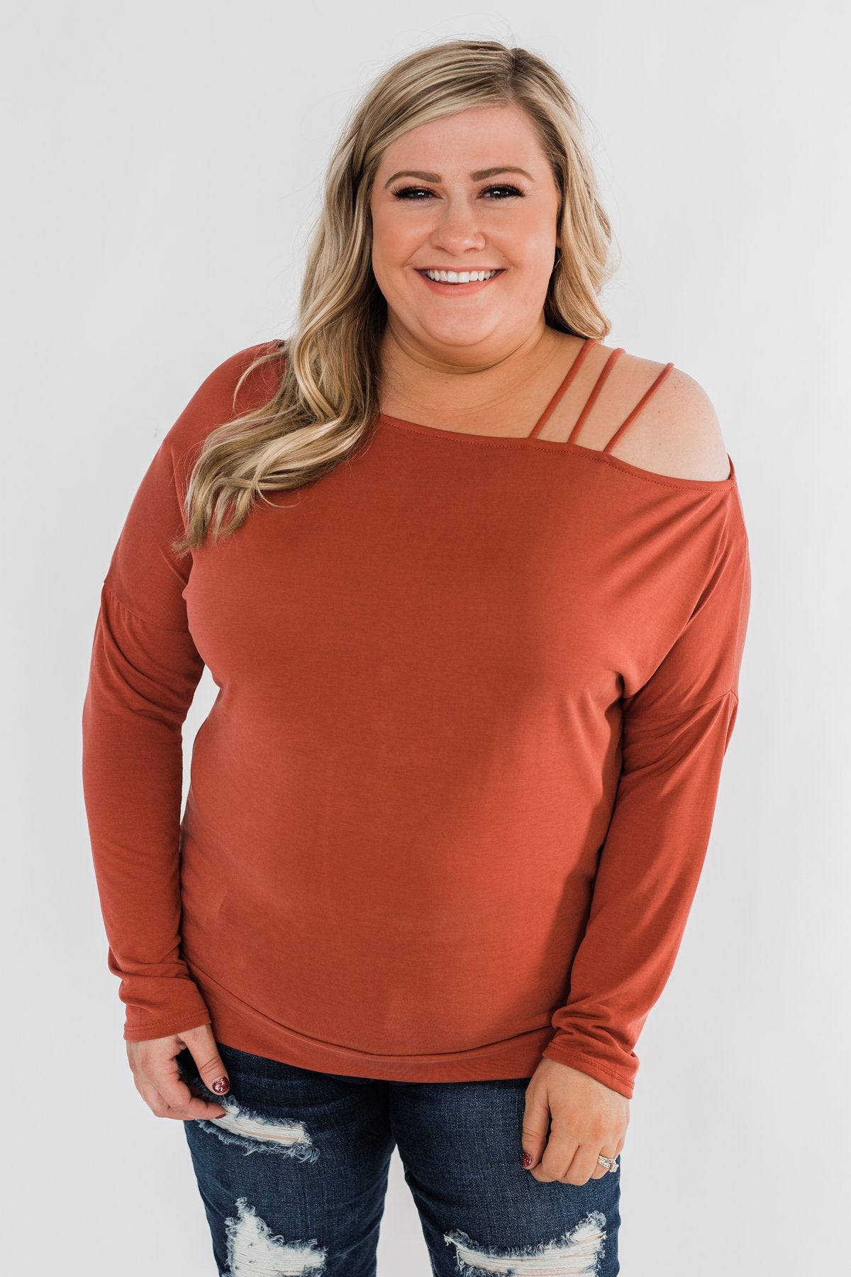 Something New Cold Shoulder Top- Soft Rust – The Pulse Boutique