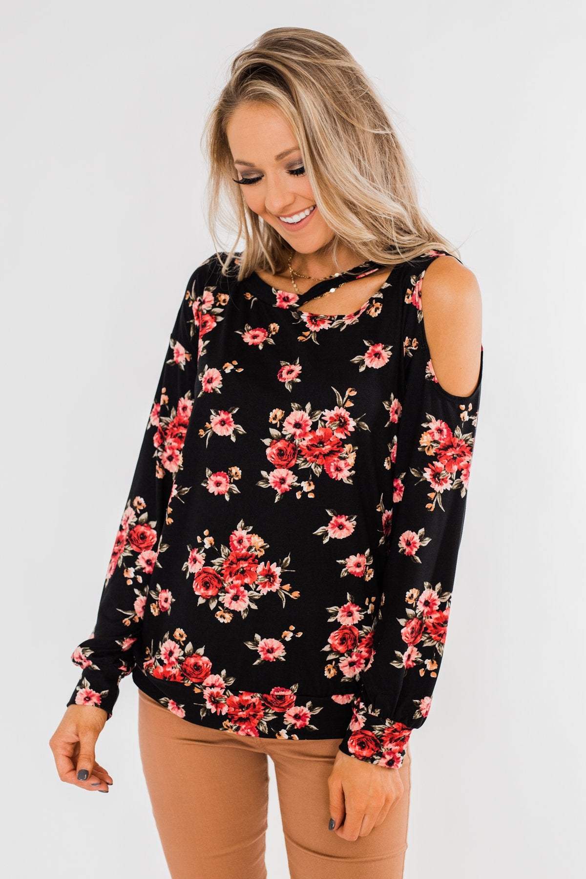 Never Alone Long Sleeve Floral Top- Black – The Pulse Boutique