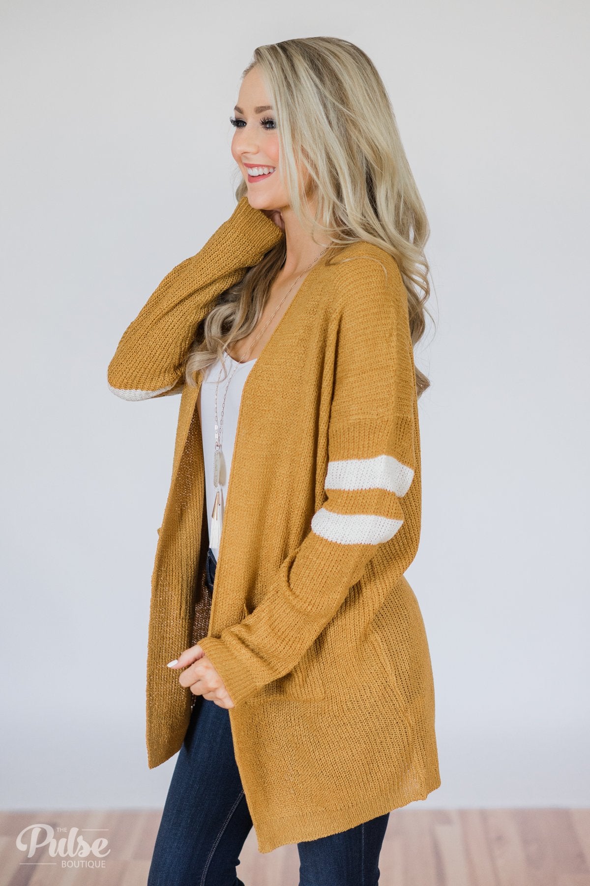 Varsity Stripe Knitted Cardigan- Golden Yellow – The Pulse Boutique