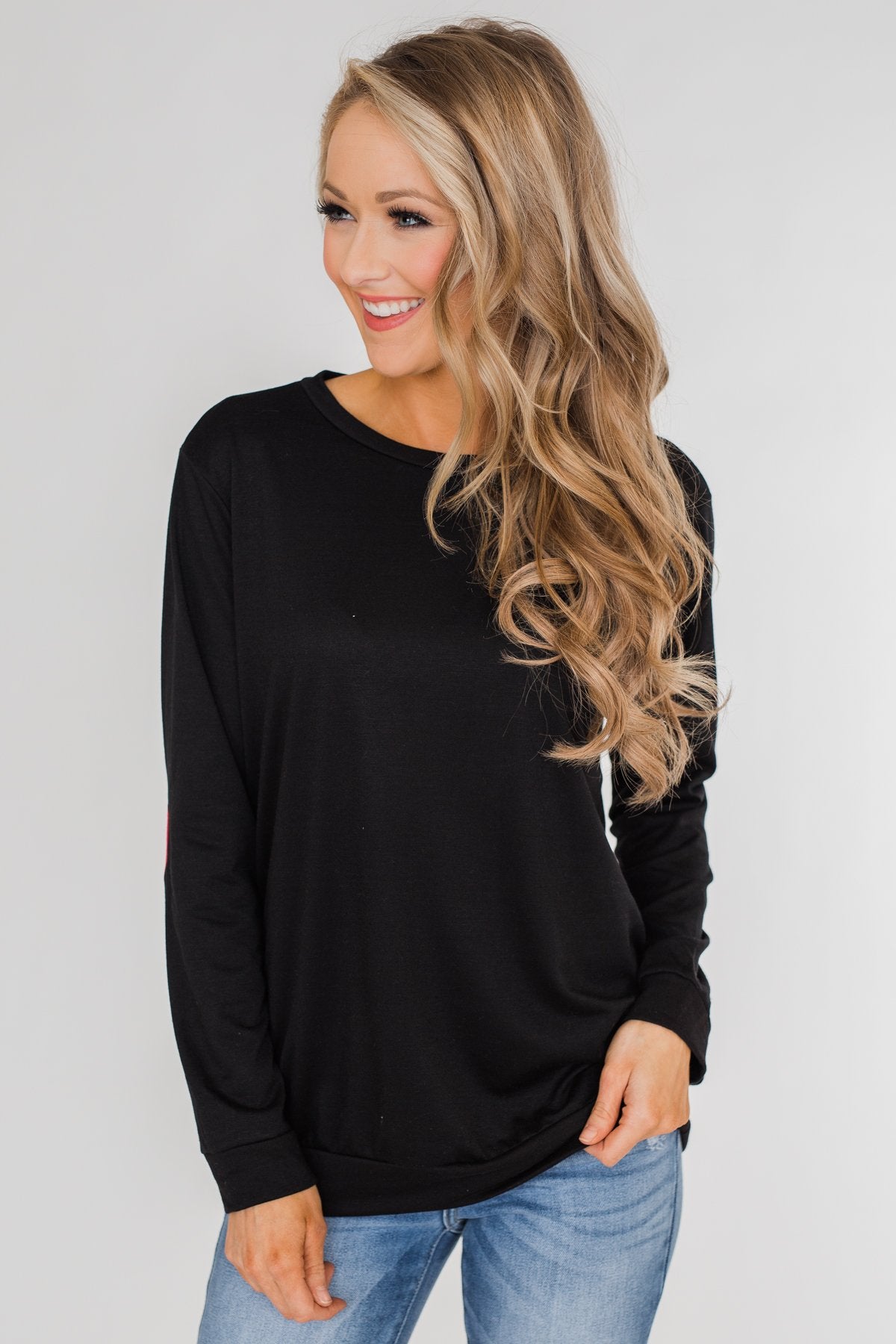 Struck By Love Heart Elbow Patch Top- Black – The Pulse Boutique