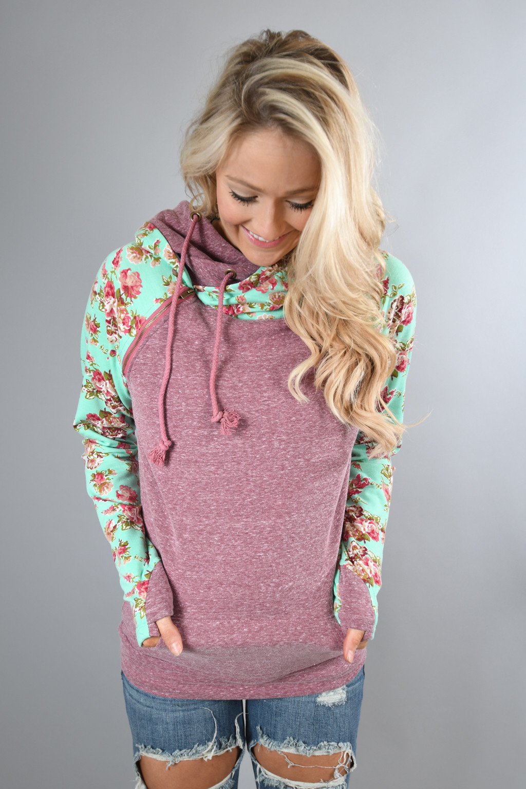 double hooded sweatshirt floral