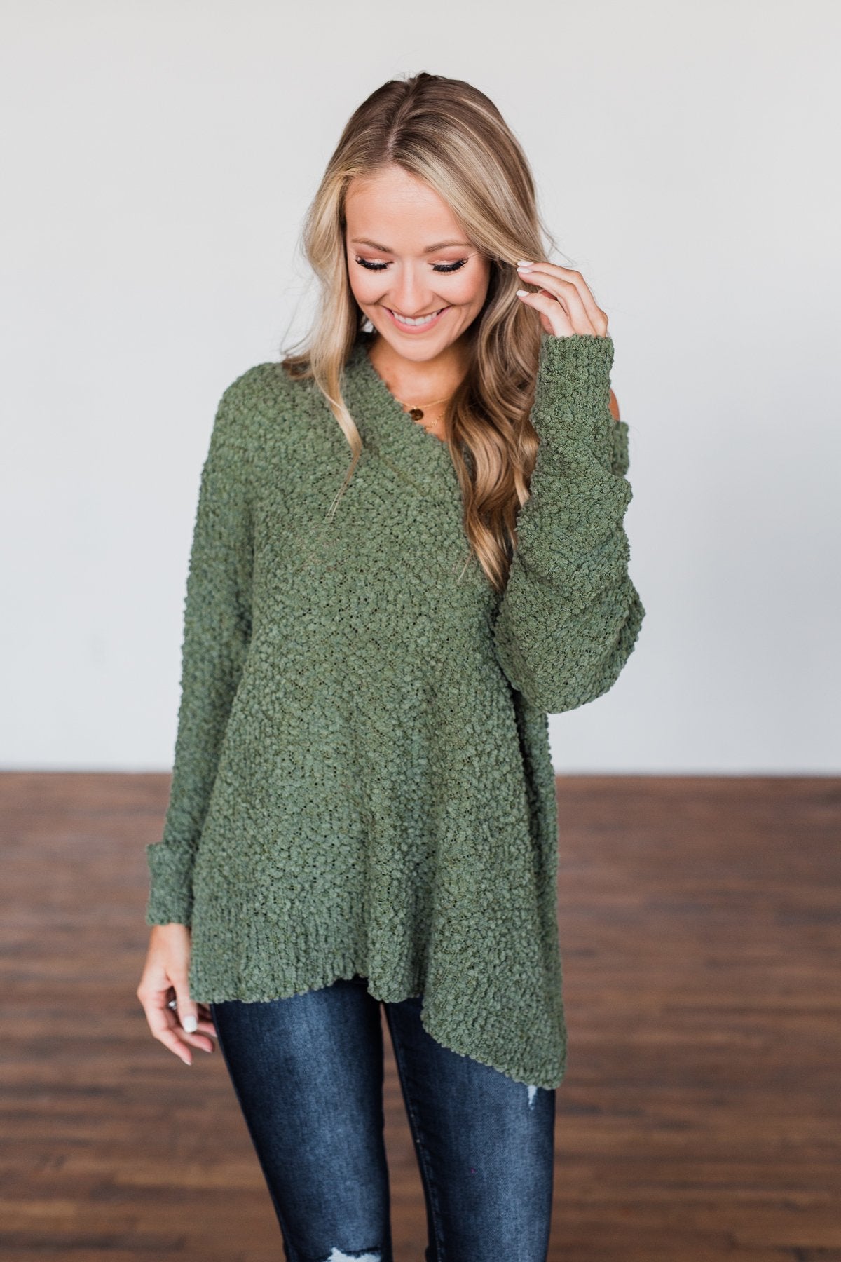 All I Can Do Popcorn Knit Sweater- Olive – The Pulse Boutique
