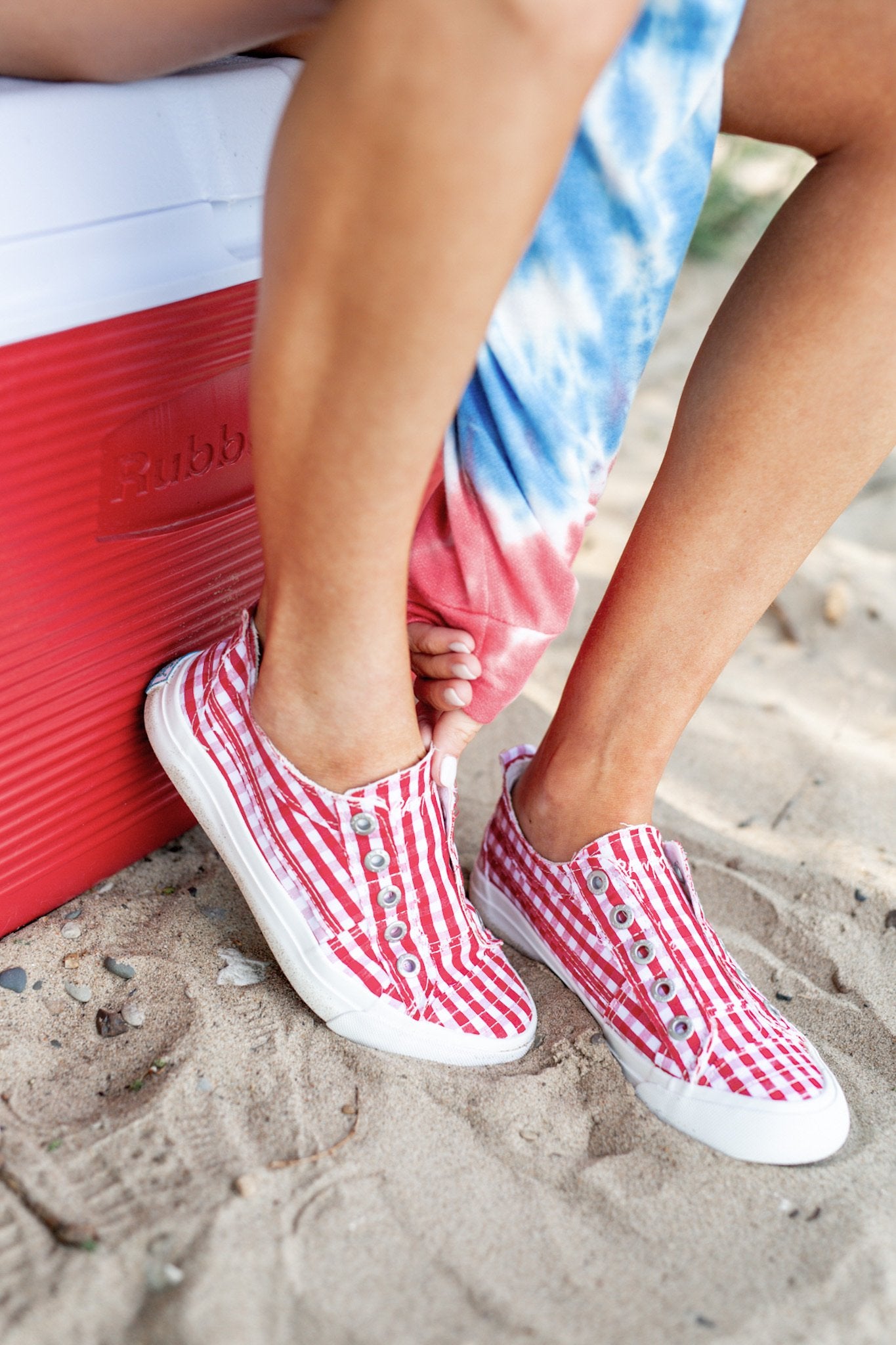 red gingham sneakers