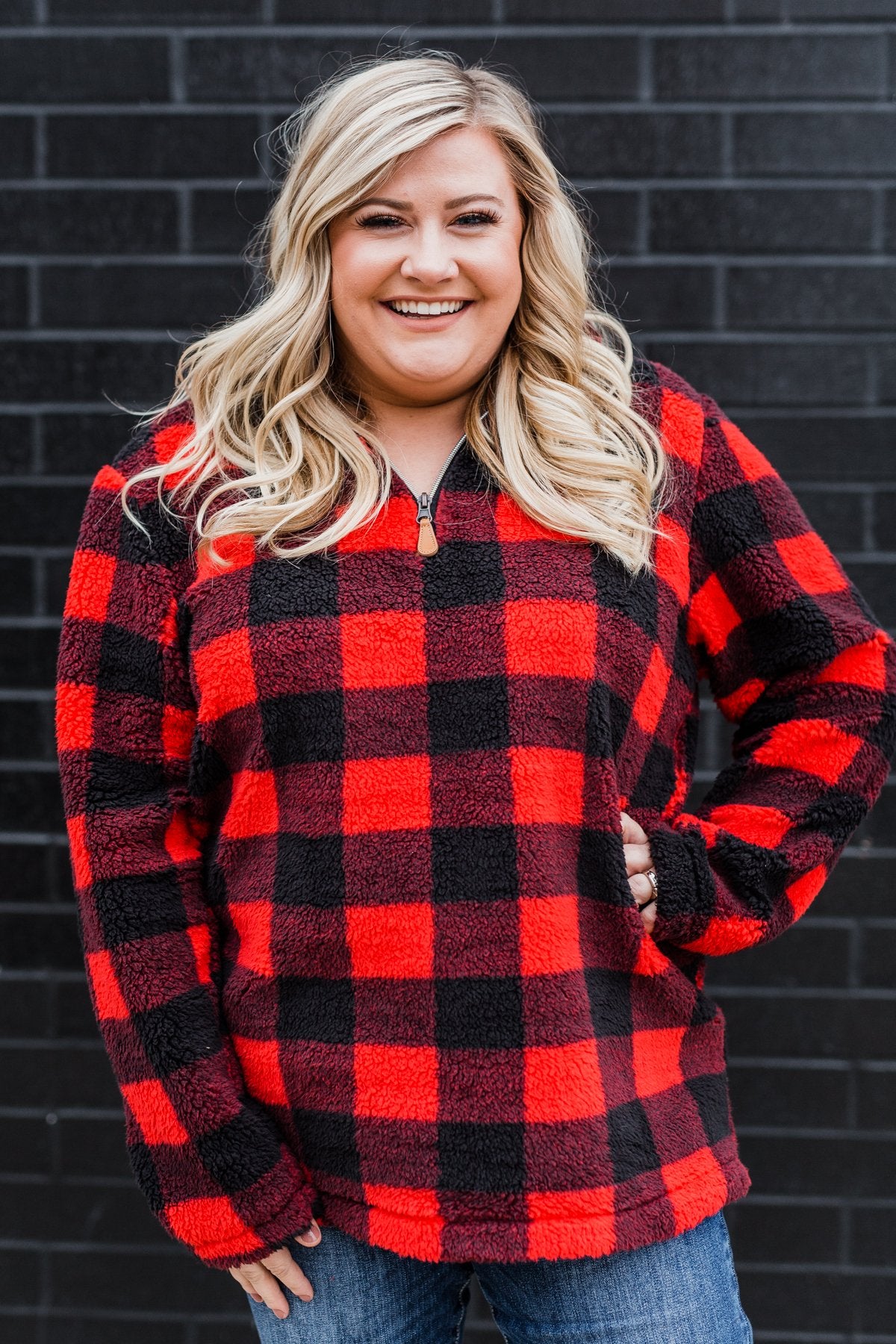 sherpa plaid pullover