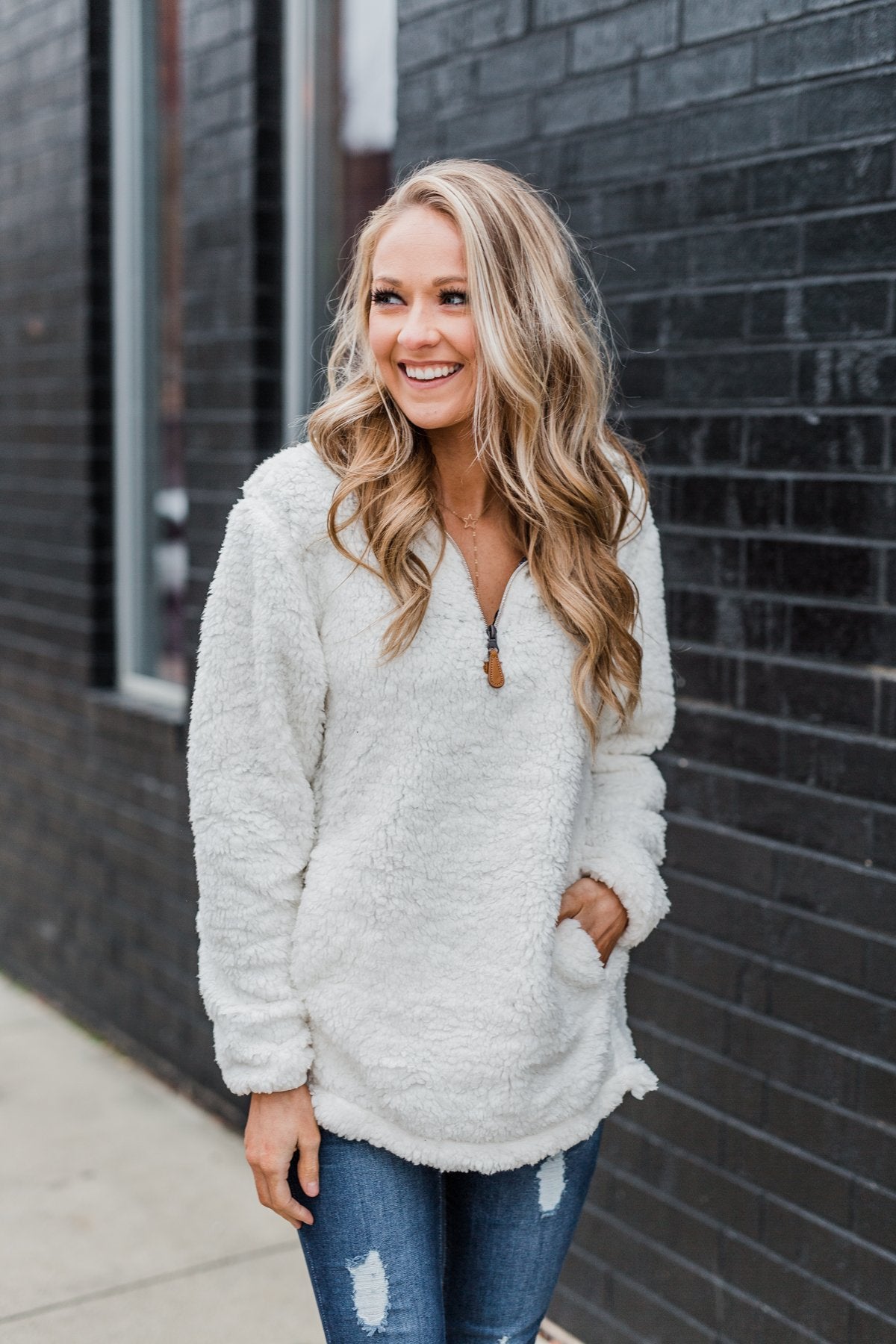 1/4 Zip Frosty Sherpa Pullover- Ivory – The Pulse Boutique