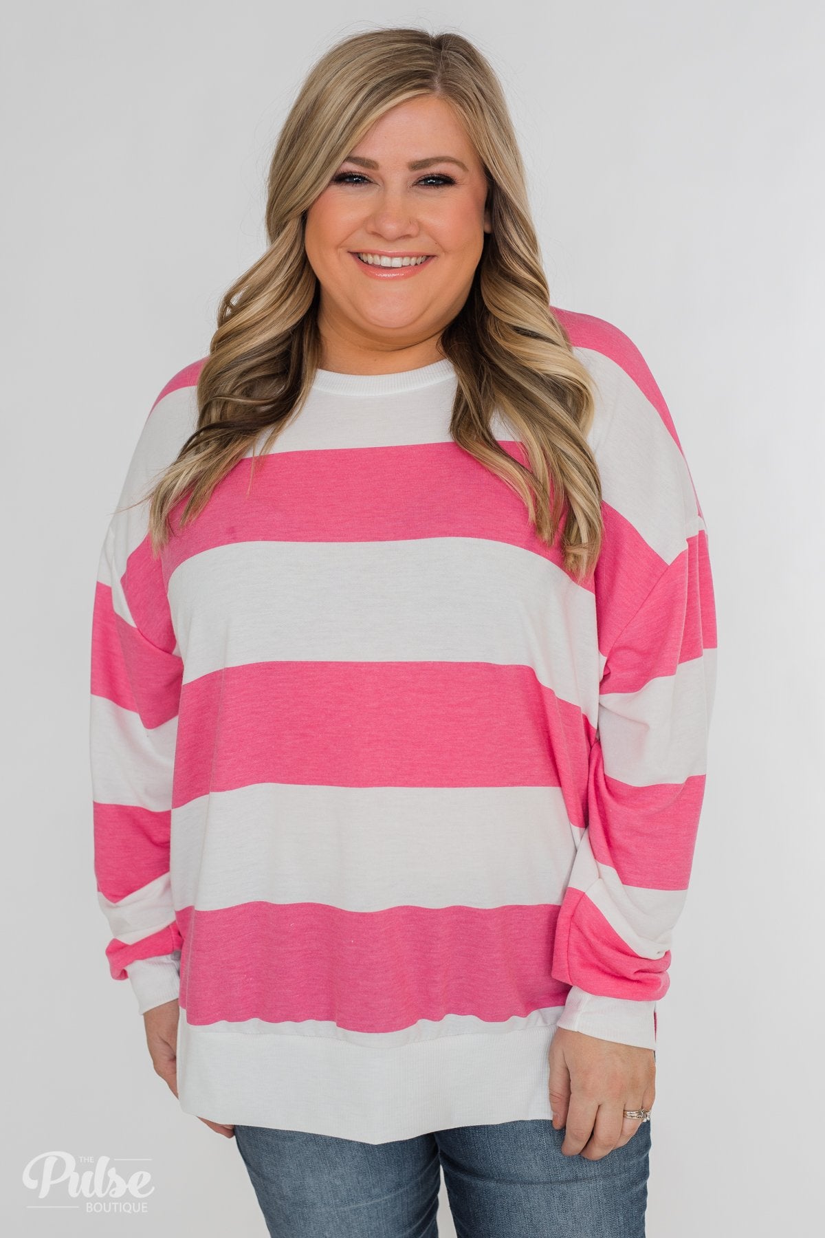 Good Day for Sunshine Striped Pullover- Pink & Off White – The Pulse ...