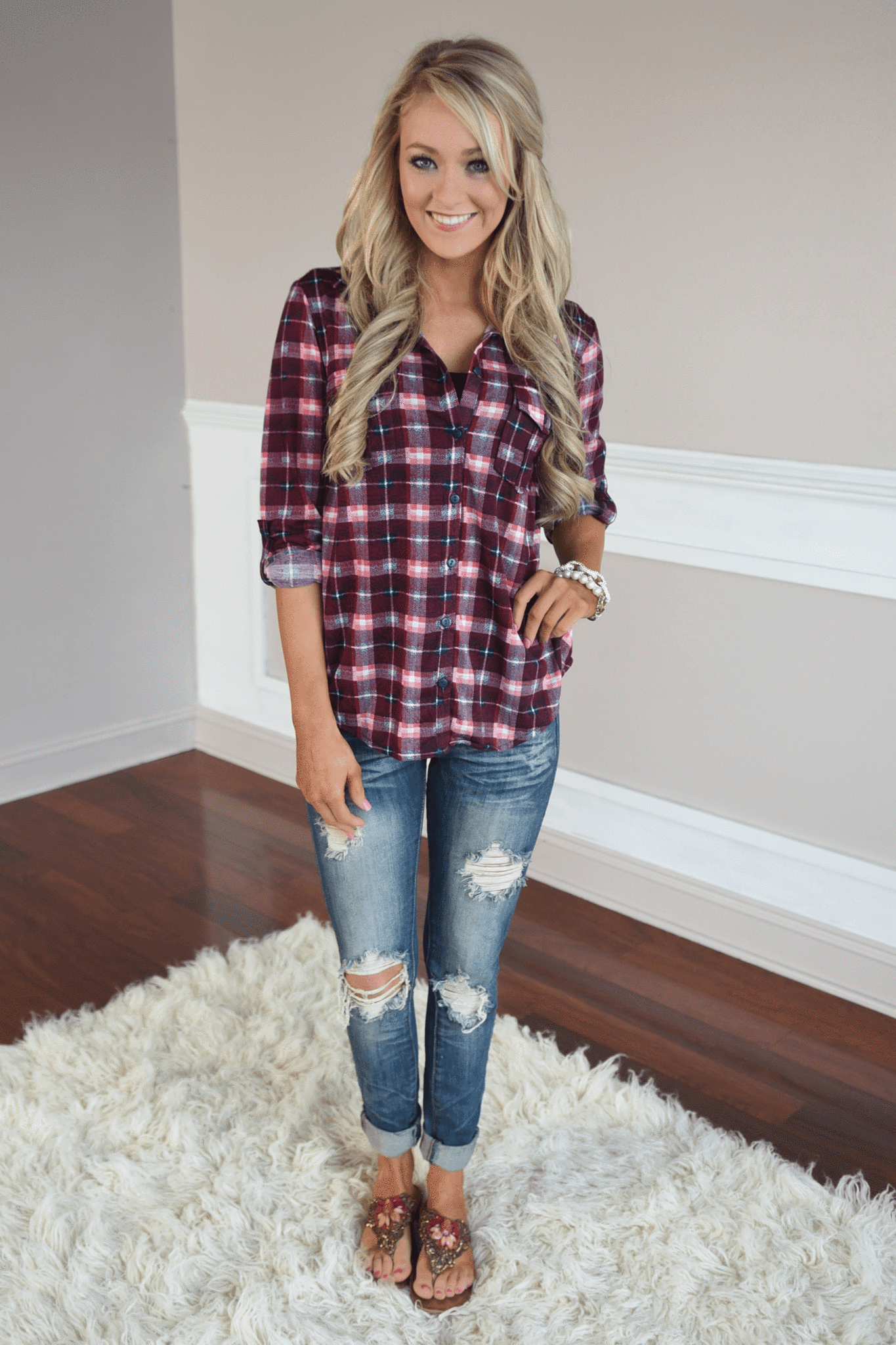 Maroon & Pink Button Up Top – The Pulse Boutique