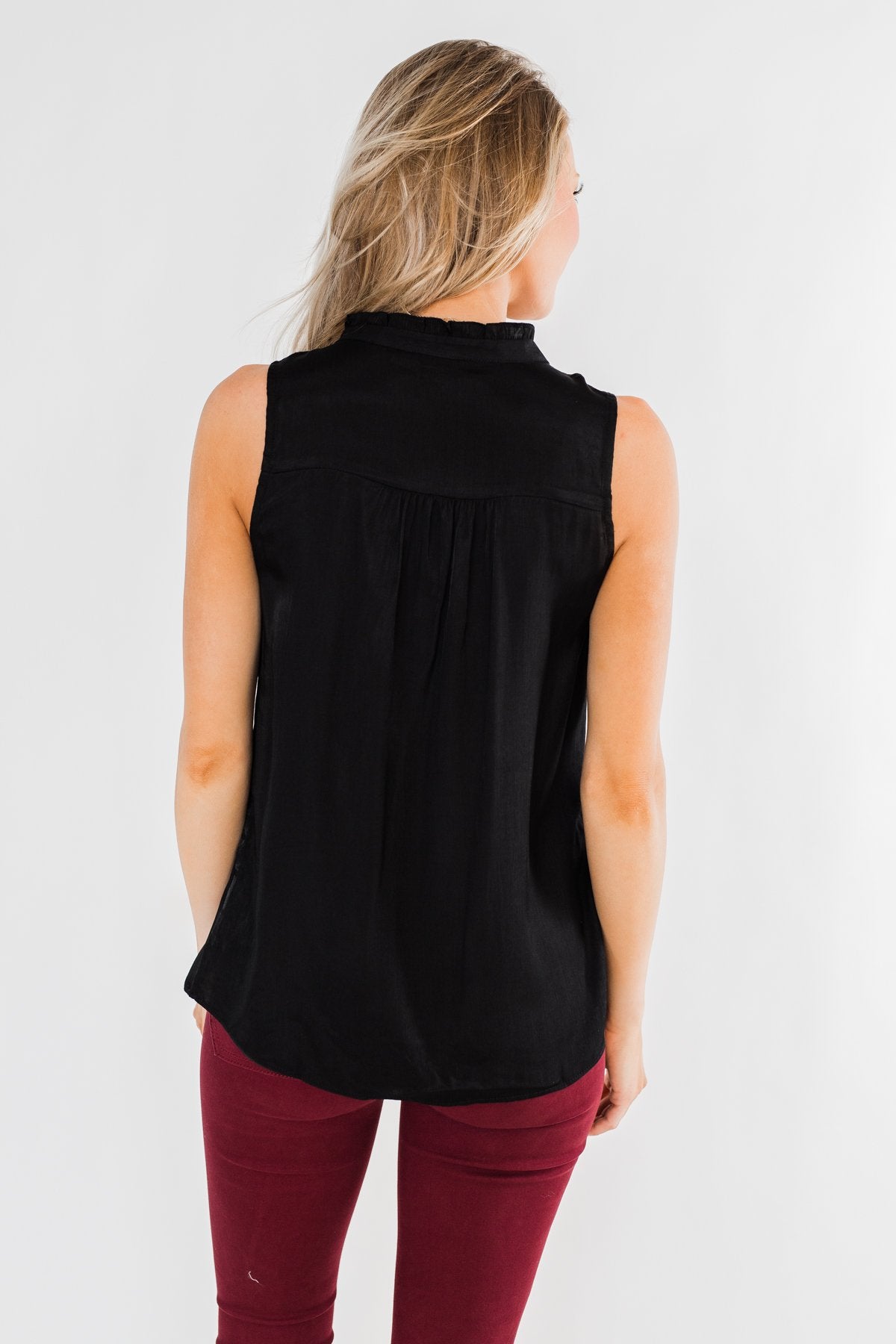 Always Had A Feeling Ruffled Tank Top- Black – The Pulse Boutique
