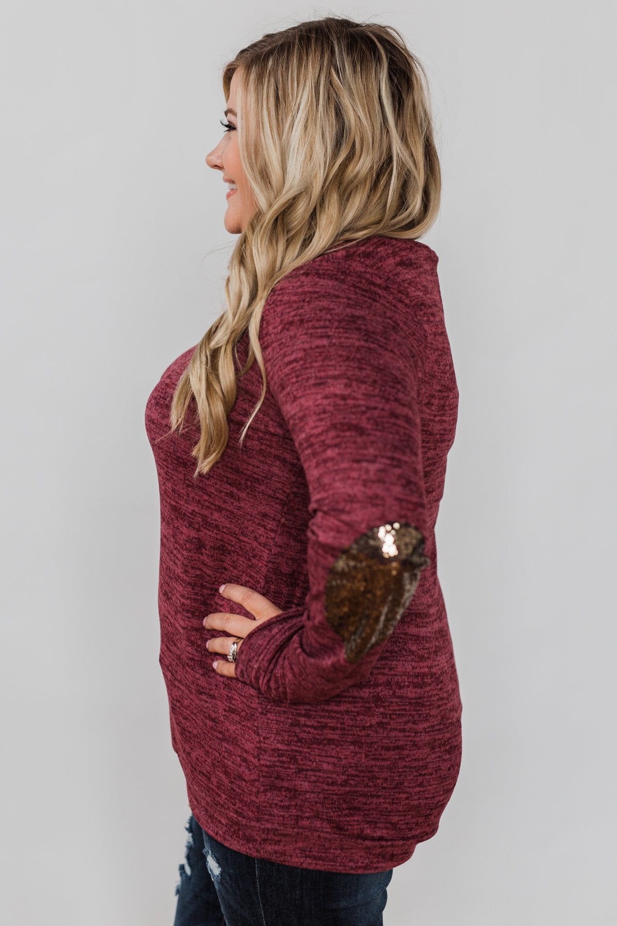 sequin elbow patch sweater