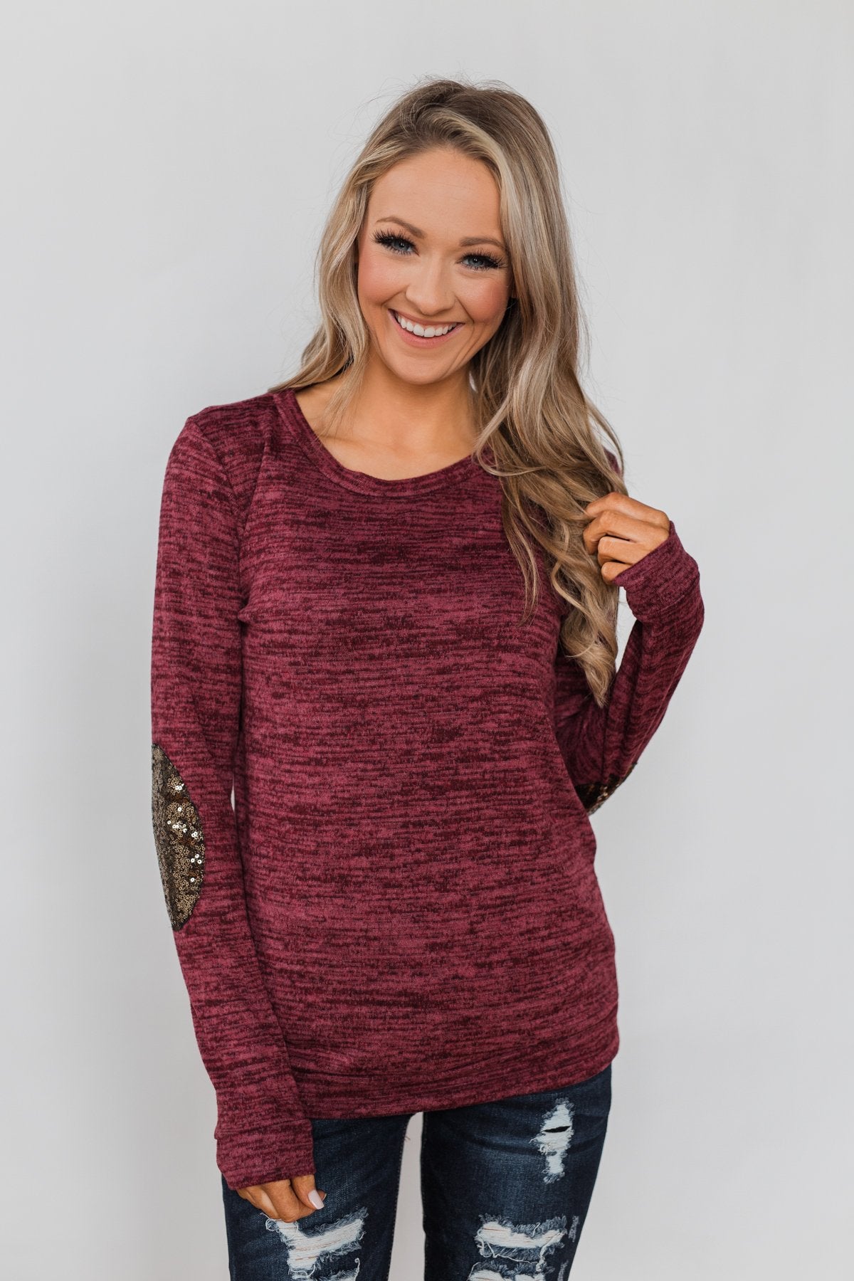 sequin elbow patch sweater