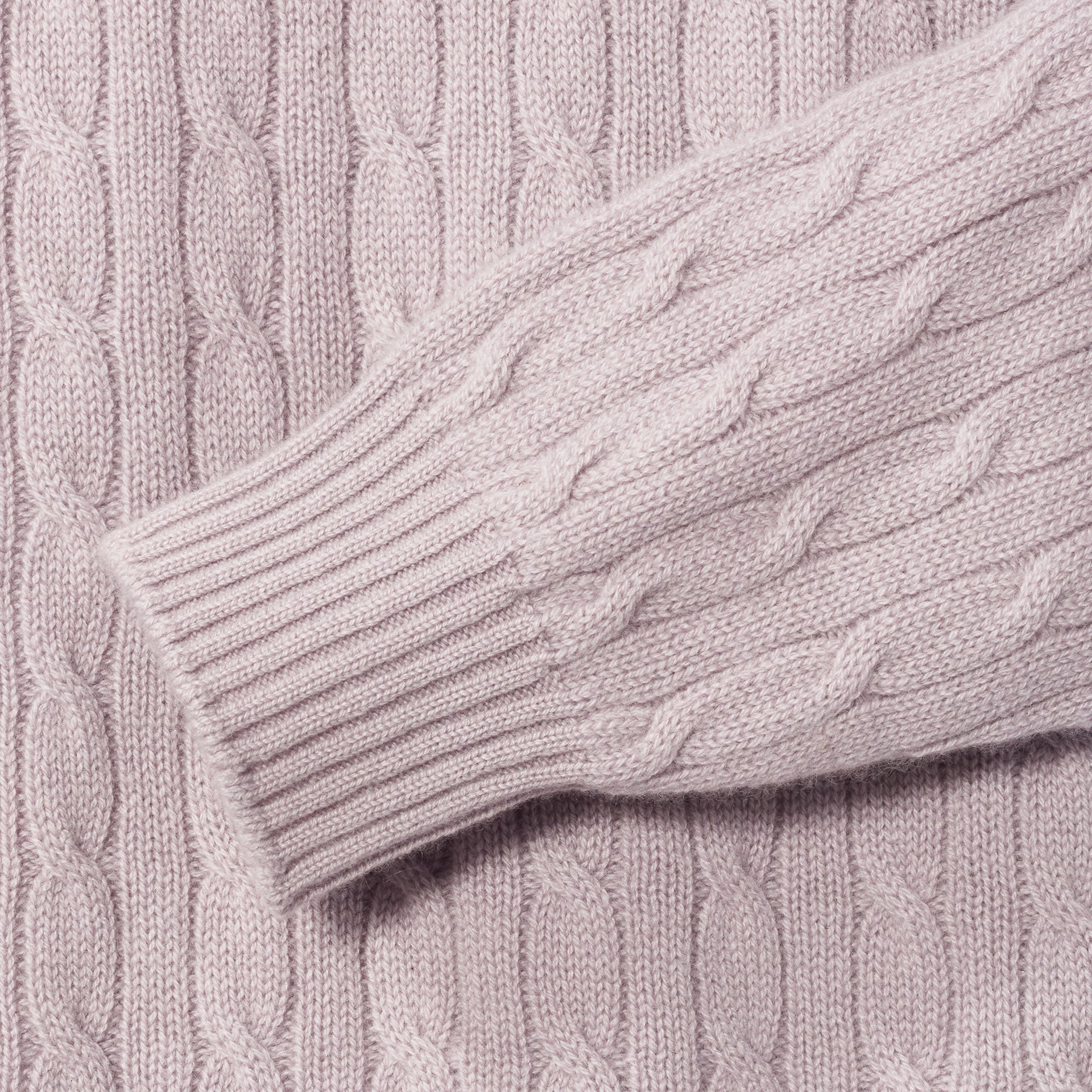 JOHNSTONS OF ELGIN ROUND NECK CABLE RIB SWEATER HAZE KAI04697 DETAIL2