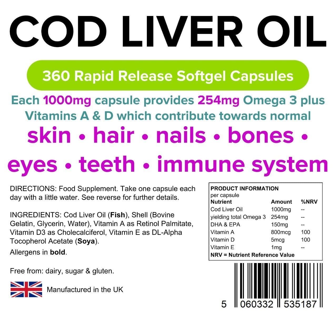 Cod Liver Oil 1000mg Capsules (360 pack) Authentic Vitamins