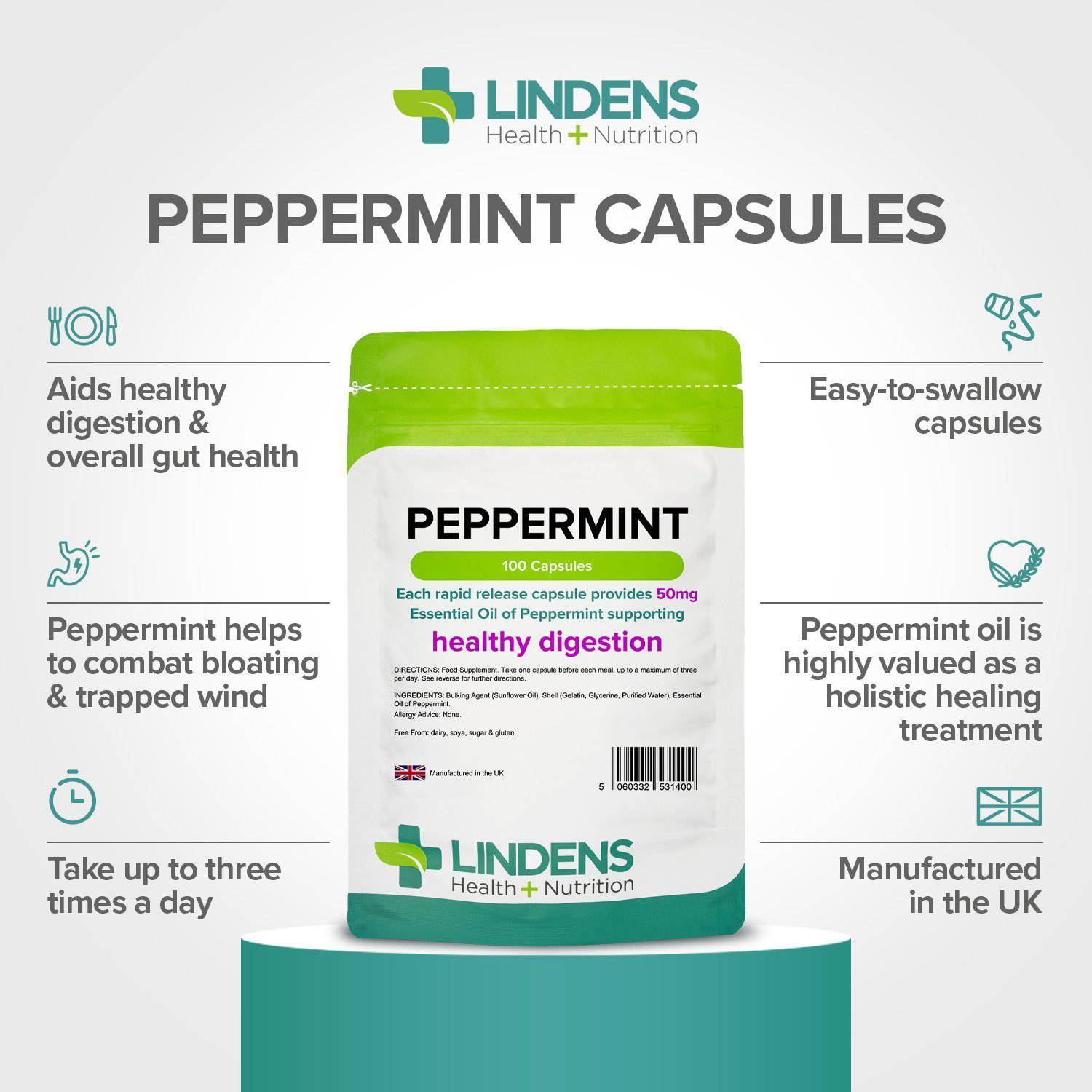 Peppermint Oil 50mg Capsules 100 Pack Authentic Vitamins