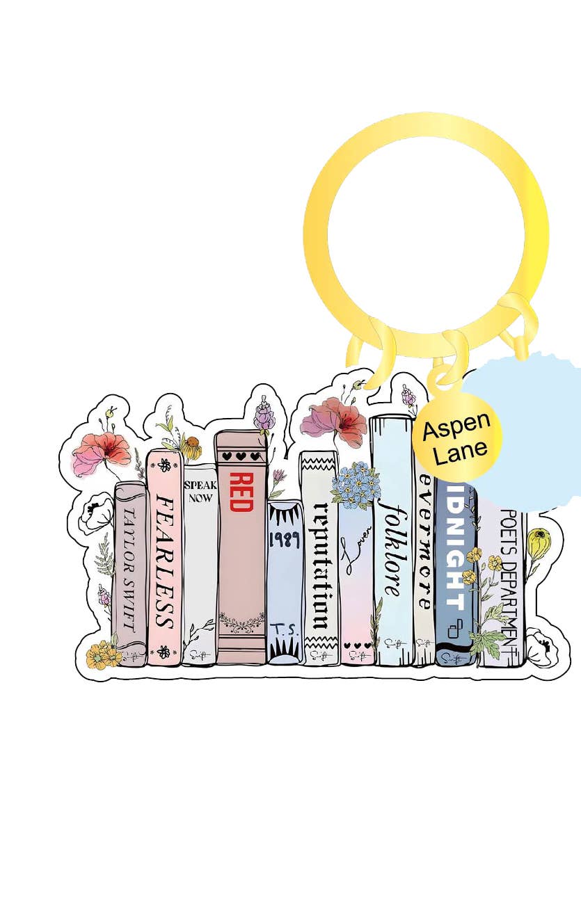 Aspen Lane - Taylor Swift Keychain and Backpack Charm w/ Pom | 4 designs: Books