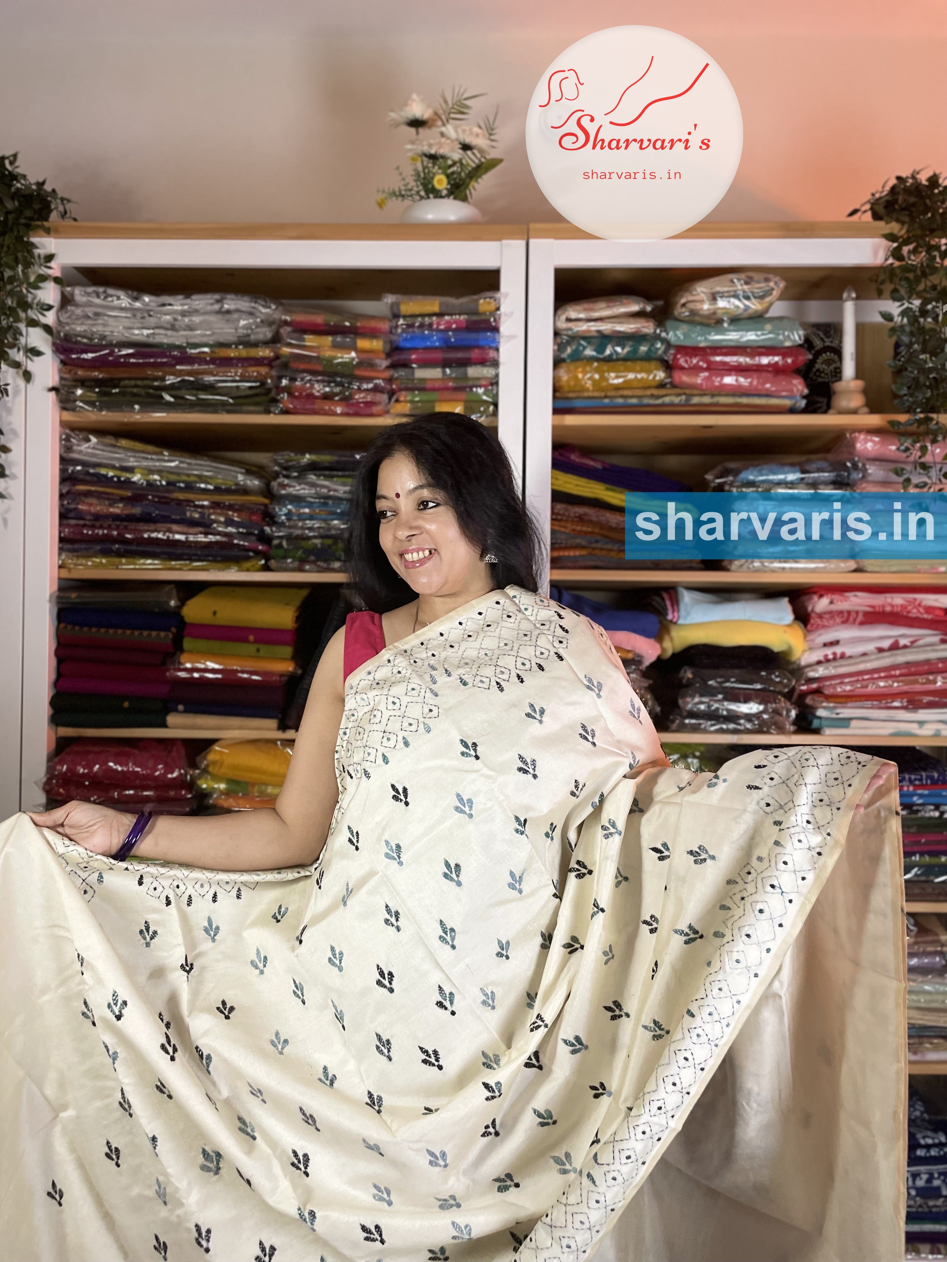 Kantha Stitch Saree on Tussar Silk | K Sarees