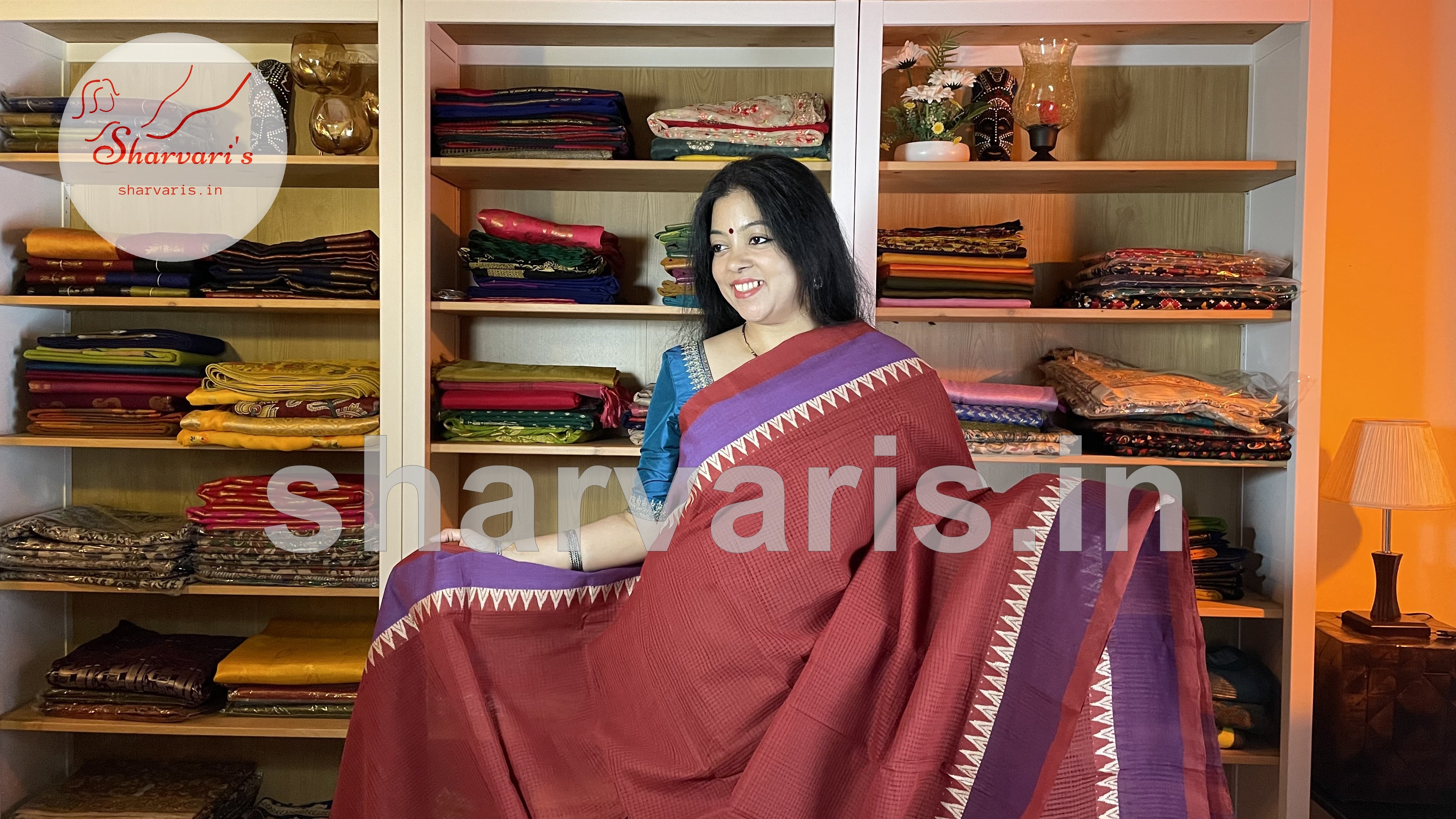 Mangalagiri Handloom Cotton Saree Dark Blue Color Nizam Border with running  blouse-Indiehaat – Indiehaat.com