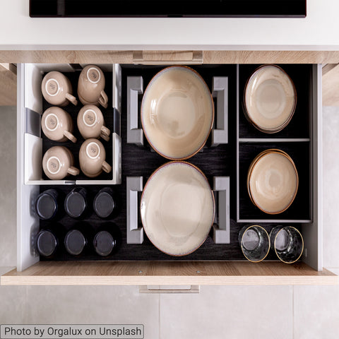 kitchen drawer organizer for plates and bowls