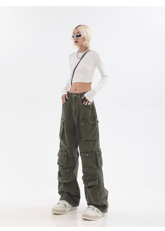 Streetwear Multi Pocket Lining Baggy Army Green Cargo Pants – Al Grandé ...