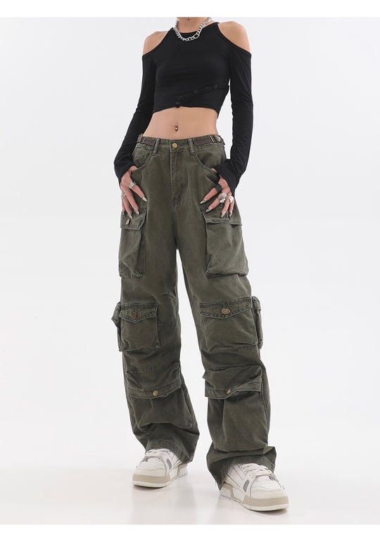 Streetwear Multi Pocket Lining Baggy Army Green Cargo Pants – Al Grandé ...