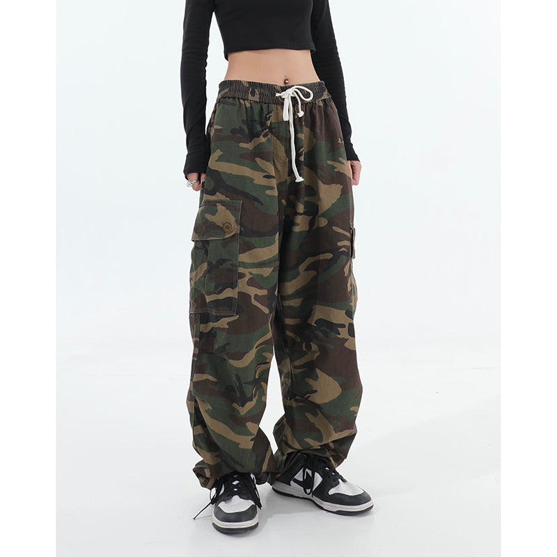 Streetwear Multi Pocket Lining Baggy Army Green Cargo Pants