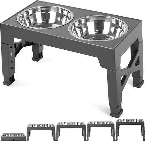 Adjustable dog bowl stand with dog bowls