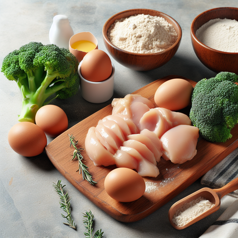 fresh ingredients to make chicken and broccoli dog treats