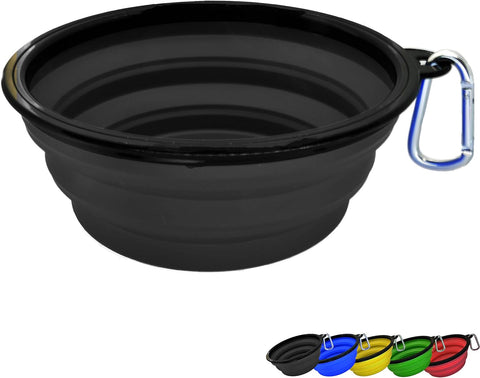 Large black collapsable travel dog bowl