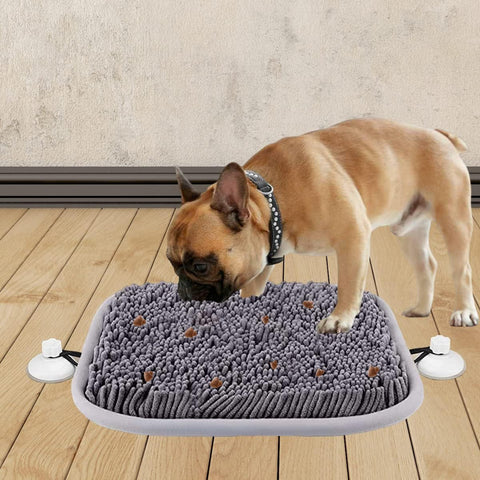 grey snuffle mat with suction caps to floor