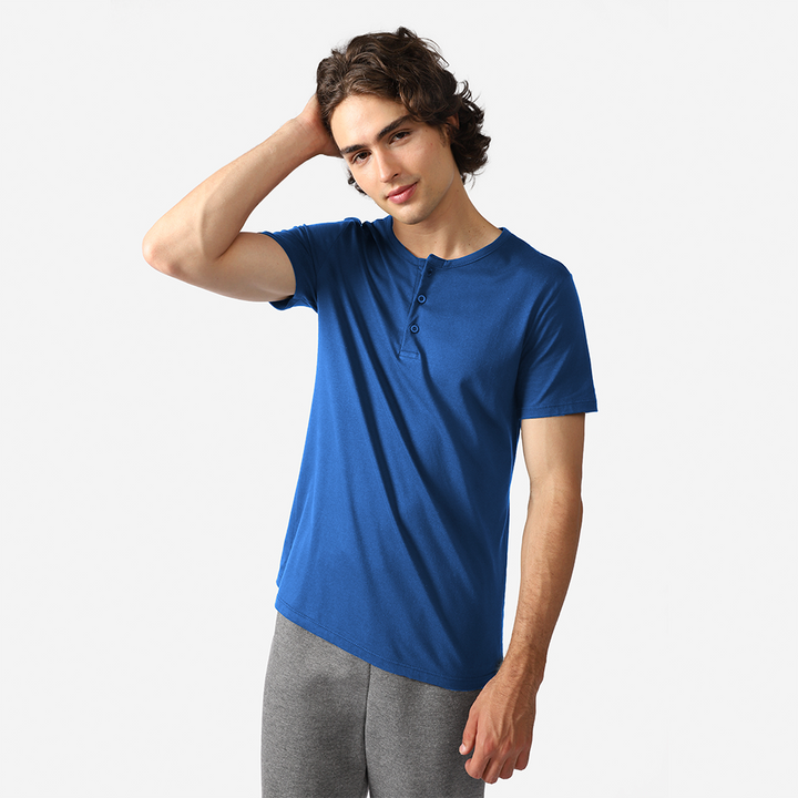 Camisa Henley Hollister Masculina Azul Marinho Listrada