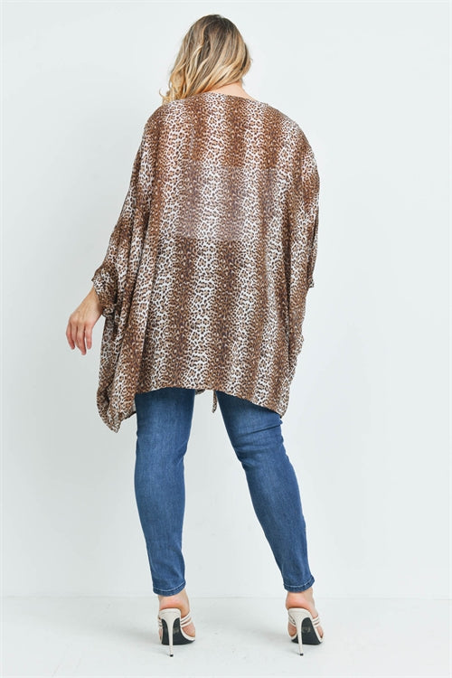 Taupe Animal Print Plus Size Cardigan Unik Elegance