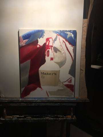 Blocked in painting adding more details to the flag and bourbon bottle