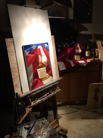 A Setup of my view of the easel and to the subject i am painting - Makers Mark Bourbon