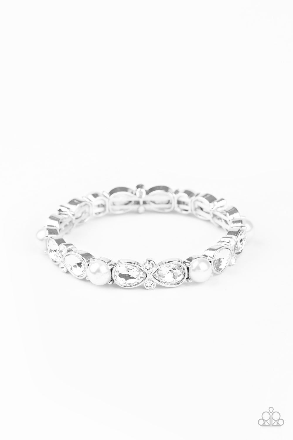 Frosted Finery-White Stretch Bracelet-Paparazzi Accessories