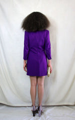 Deep Purple Mini Blazer Dress with Gold Buttons and front pleats