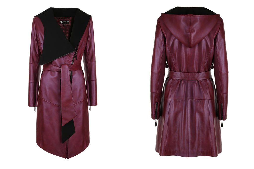 women's cherry leather coat