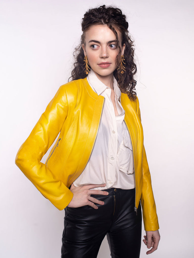 Women's yellow leather jacket