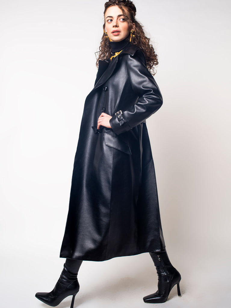women's long matrix leather coat
